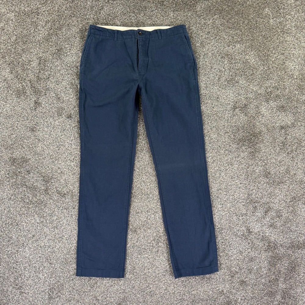 Taylor Stitch Navy Organic Cotton Linen Chino Pant Men 33 Button Fly Casual Work